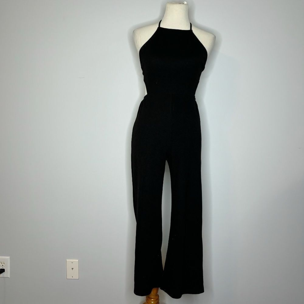 Honey Punch- Black Halter Jumpsuit with Side Cutouts